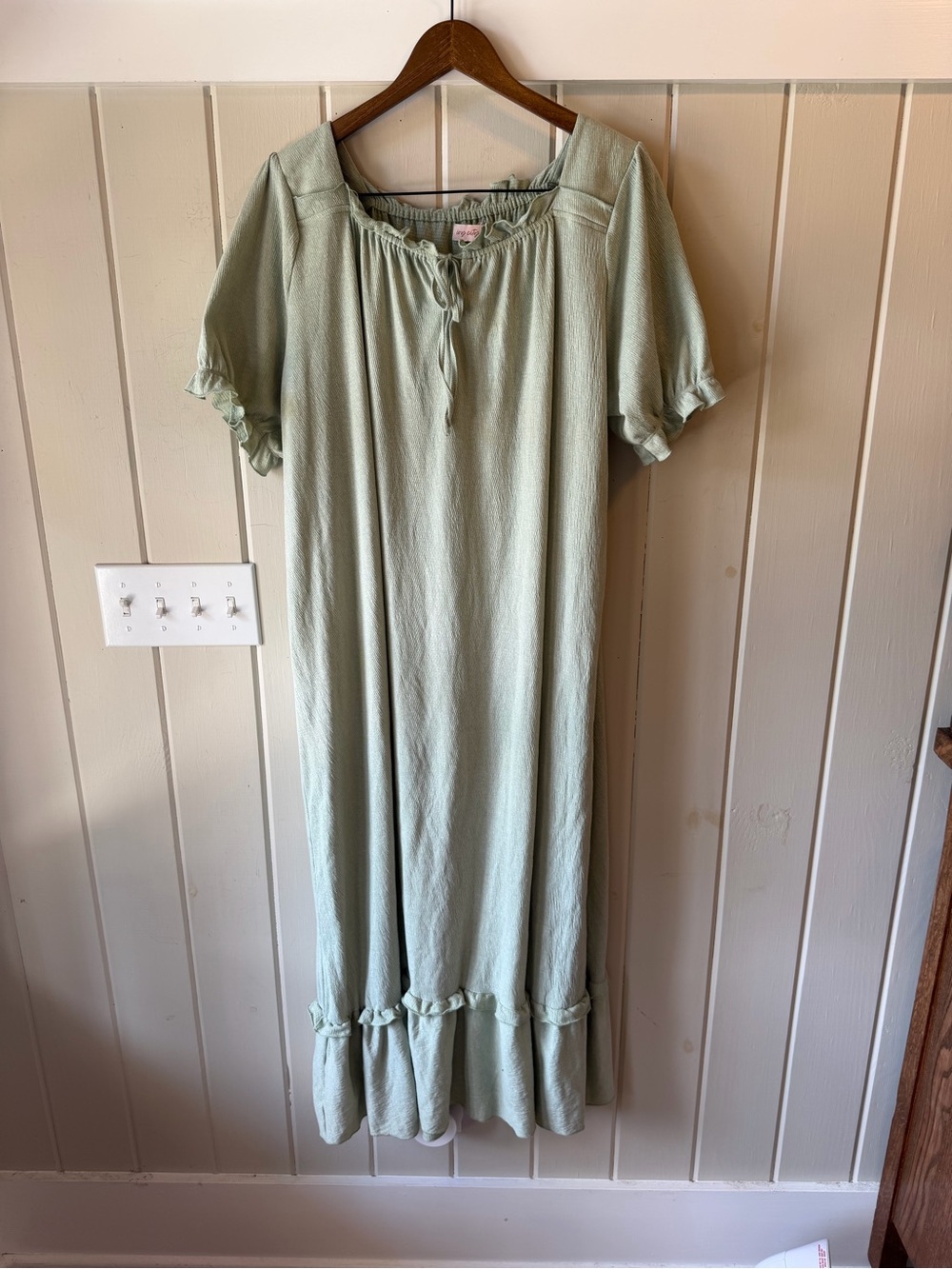 Ivy City Co Light Sage Green Ruffle-Hem Maxi Dress, Size XL